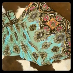 Baby blue Paisley Smocked Midi Dress/ Maternity